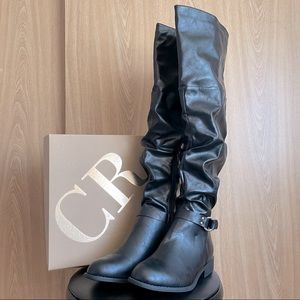 Black Leather Thigh High Boots